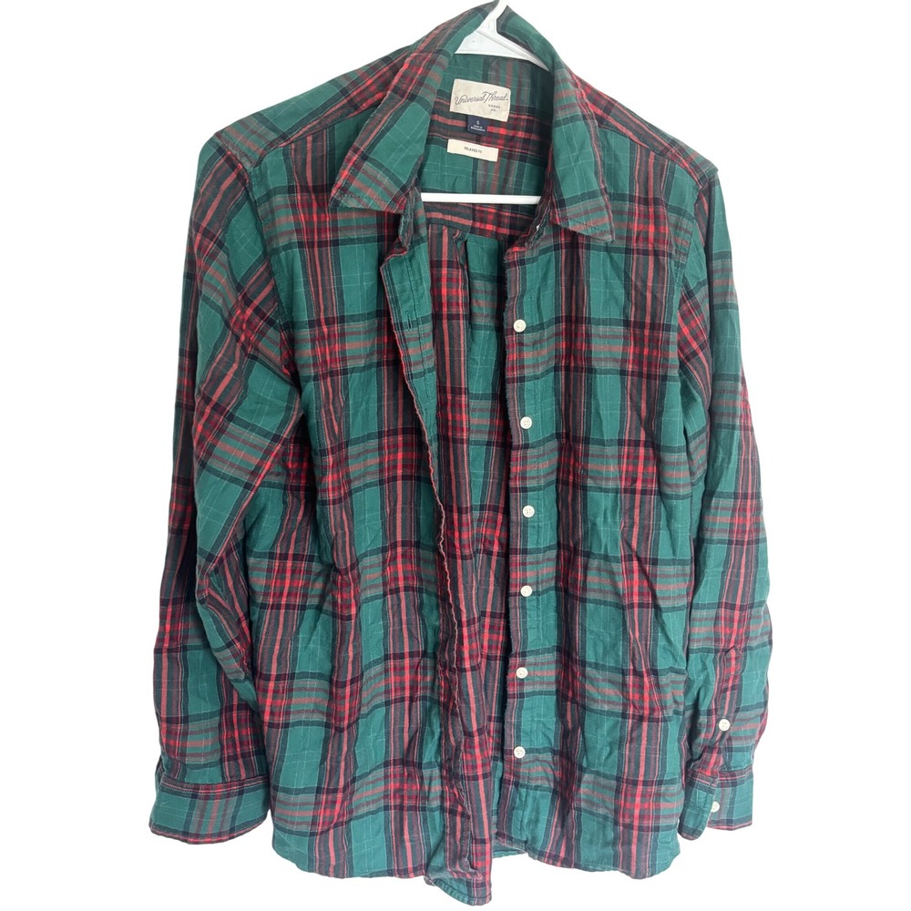 Universal Thread Green Red Plaid Relaxed Fit Flannel Button Down Shirt Small
